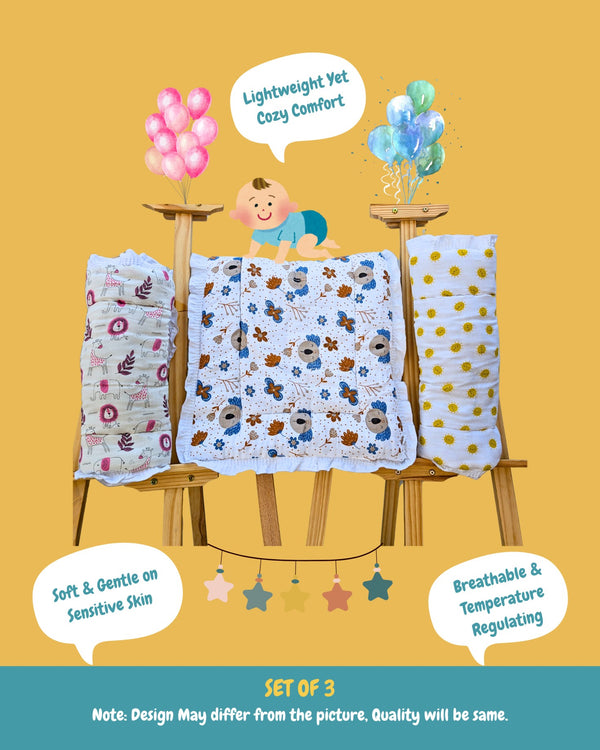 GARBHYATRA Pure Organic Cotton 6 Layer Muslin Badsheet (Godadi) For Baby | Set Of 3